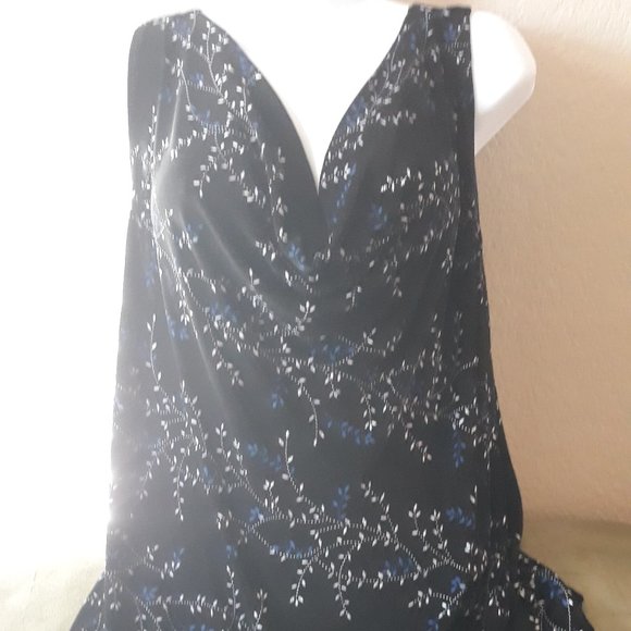 Calison Sleeveless Black &Blue Floral Cowl Neck Blouse Size 2X Plus Size - Picture 1 of 5